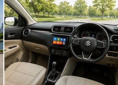 Swift Dzire sedan taxi dashboard and interior