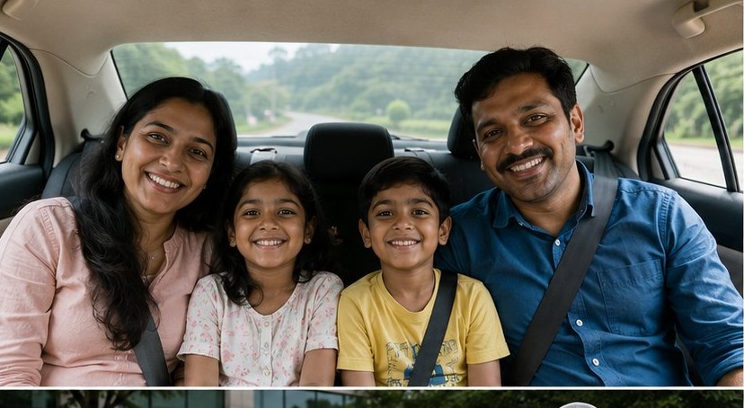 Happy family travelling with Super Taxi Kochi